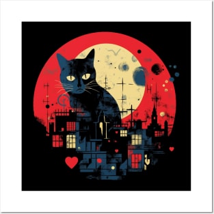 Black Cat City Sunset Posters and Art